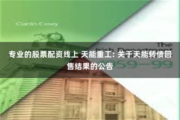 专业的股票配资线上 天能重工: 关于天能转债回售结果的公告